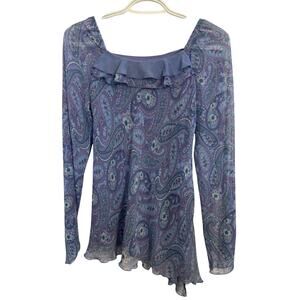 Vtg Y2K Fairycore Limited Too Paisley Sheer Top Size XS Ethereal Asymmetrical